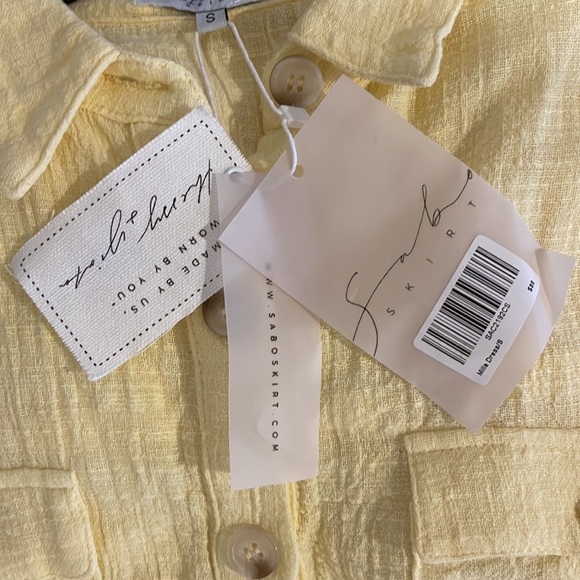 NWT Sabo Shirt Dress.  Small. Pale yellow with a tie in the back. - Picture 11 of 12